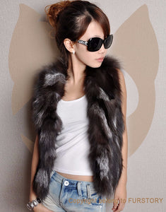 Women's Vest Real Fur Vest Female Fashion Patches Style Silver Fox Fur Coat