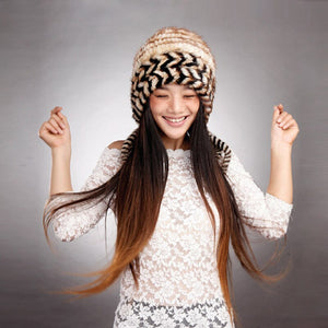 Cute Hats Fur Hat for Women Knitted Real Mink Fur Hat Fur Cap 14623