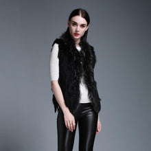 Load image into Gallery viewer, Natural Rabbit Fur Women Knitted Vest with Raccoon Sur Collar Gilet Argyle Sweater Vests