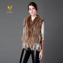 Load image into Gallery viewer, Natural Rabbit Fur Women Knitted Vest with Raccoon Sur Collar Gilet Argyle Sweater Vests