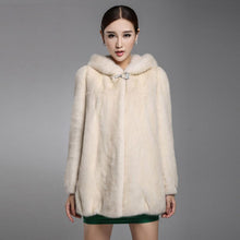Load image into Gallery viewer, Women&#39;s Genuine Mink Fur Coat Women with Big Trim Hood Winter jacket 16043