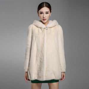 Women's Genuine Mink Fur Coat Women with Big Trim Hood Winter jacket 16043