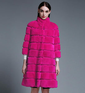 Natural Rex Rabbit Coat Women Grace Long Overcoat Jacket Winter Outerwear