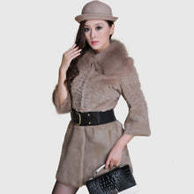 Load image into Gallery viewer, Women&#39;s  Real Rabbit Fur Coat Fox Fur Collar Jacket Overcoat winters Coat 13071