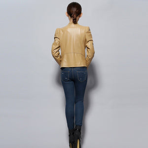 Genuine Sheep Leather Jacket Women's Leather Motorcycle Jacket