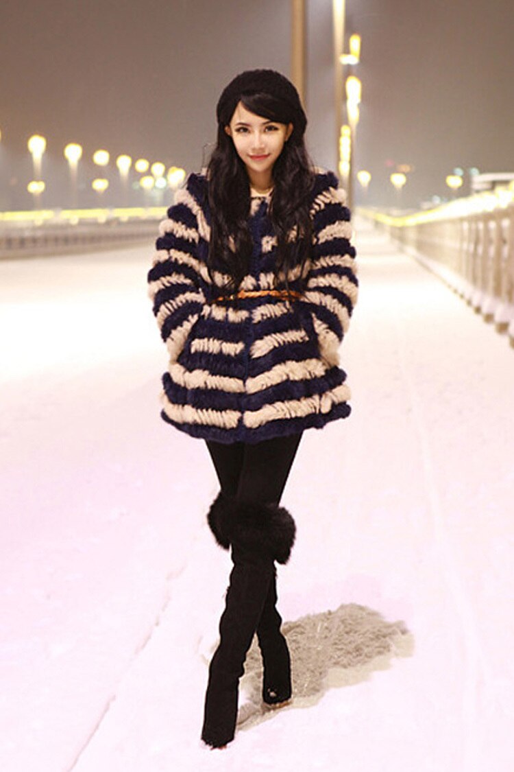 Knitted Rabbit Fur Coat Jacket Vest Sweater Long and Short Version 13003