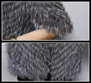 Women's Silver Fox Fur Coats with Fur Collar Puff Overcoat Winter Jackets Female Dress