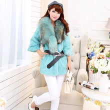 Load image into Gallery viewer, Natural Rabbit Fur Coat Jacket Real Raccoon Dog Fur Collar Trim Thick Jacket