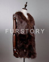 Load image into Gallery viewer, Women&#39;s Natural Fur Vest Rabbit Fur Knitted with Raccoon Collar 162100