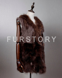 Women's Natural Fur Vest Rabbit Fur Knitted with Raccoon Collar 162100