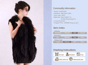 Women' S Long Real Rabbit Fur Vest Raccoon Fur Collar and Placket Tassel Decoration