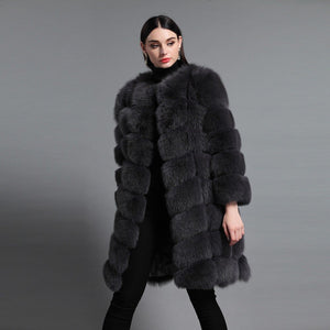 FUR STORY Women's Natural Fur Coat Winter Super Warm Coats Plus Size Long Coats Real Fox Fur Fur Outwear FS161162