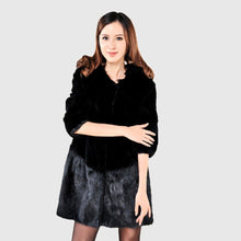 Load image into Gallery viewer, Natural Rex Rabbit Fur Coat with Muskrat Fur Hem Big Fox Collar