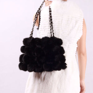 LARGE size  lovely Real Rabbit Fur ball bag handbag side bag Shoulder bag totes size 24*30 FS040106