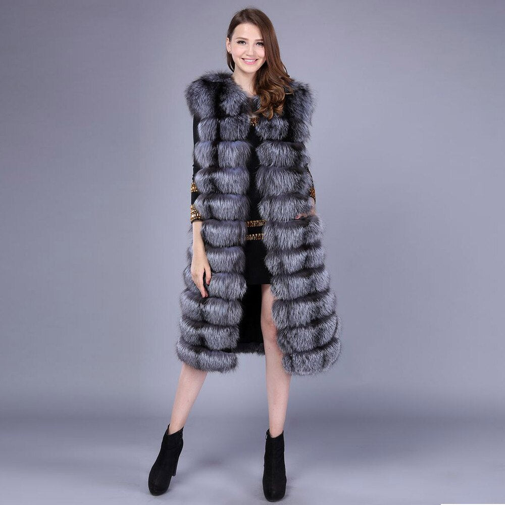 Women's Genuine Rabbit Fur Vest Women Long Style Fur Vest Female 15296