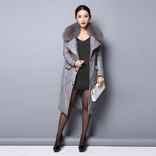 Load image into Gallery viewer, Real Sheep Leather Down Coat for Women Winter Long Overcoat Hood Jackets 151245