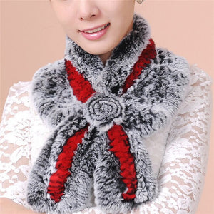 Real REX rabbit fur scarf rex fur flower wrap cape shawl neck warmer Silvery Borwn Natural Fur Scarves Fur Story FS13513