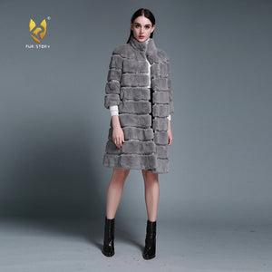 Natural Rex Rabbit Coat Women Grace Long Overcoat Jacket Winter Outerwear