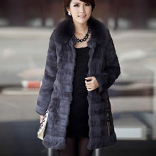 Load image into Gallery viewer, Womens Coat Real Rabbit Fur Coat with Fox Fur Collar Coat Jacket Overcoat Winter Coat