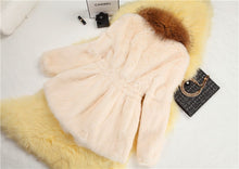 Load image into Gallery viewer, Natural Rabbit Fur Coat Supper Big Raccoon Fur Collar Women Overcoat