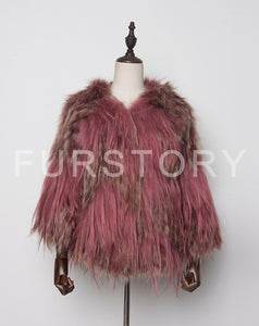 Women's Real Raccoon Fur Coat Contrast Color Jacket Winter Knitted Jacket  17172