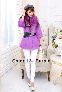Natural Rabbit Fur Coat Jacket Real Raccoon Dog Fur Collar Trim Thick Jacket