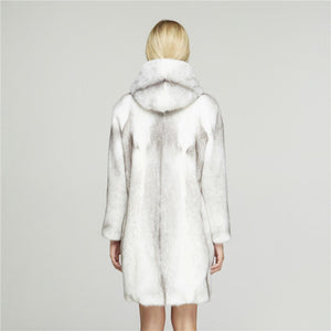 Fur Story FS18120 Women's Genuine Mink Fur Long Coat with Fur Hood Winter Warm Jacket