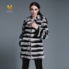 Load image into Gallery viewer, Women&#39;s Genuine Rabbit Fur Coat  with Fur Hood Winter Female Overcoat 15190