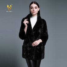 Load image into Gallery viewer, Women&#39;s Genuine Mink Fur Coat With Big Turn Down Collar Overcoat Female 161160