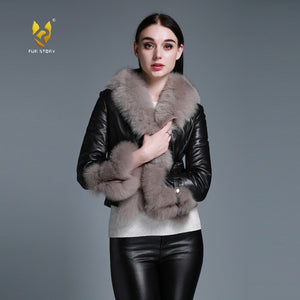 Winter Coat with Real Fur Sheep Fox Fur Collar and Trim Overcoat  010213