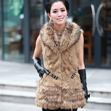 Load image into Gallery viewer, Natural Rabbit Fur Vest Raccoon Fur Collar and Trim Decoration Gilet Coat