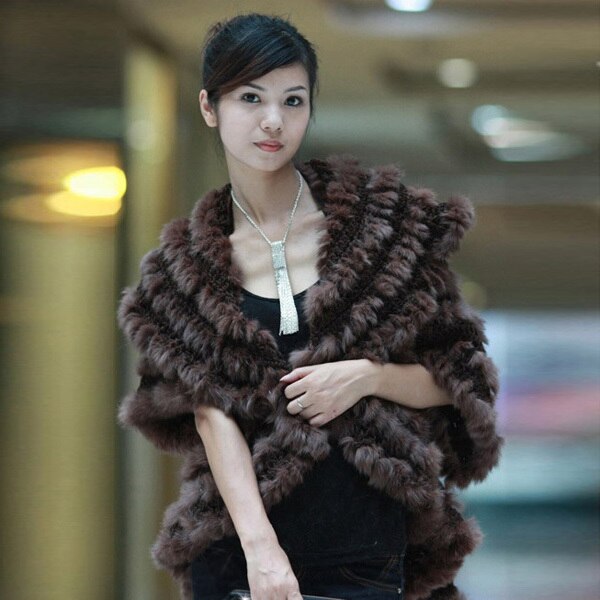 Knitted Natural Rabbit Fur Vest Jacket Stole Cape Coat Shawl Outwear