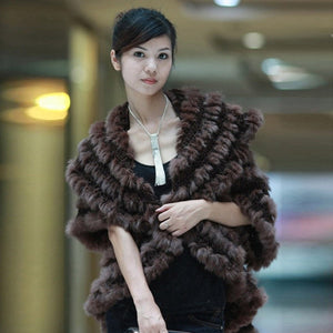 Knitted Natural Rabbit Fur Vest Jacket Stole Cape Coat Shawl Outwear