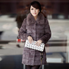 Load image into Gallery viewer, Womens Coat Real Rabbit Fur Coat with Fox Fur Collar Coat Jacket Overcoat Winter Coat