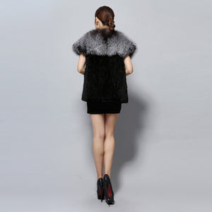 Women's Knitted Real Mink Fur Splicing Silver Fox Fur Vest Real Fur Vest Female