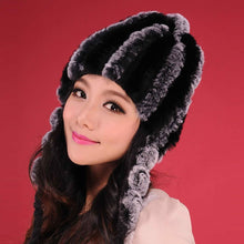 Load image into Gallery viewer, Women Beanies Real Rex Rabbit Fur Hat Ear Muffs Winter 13605