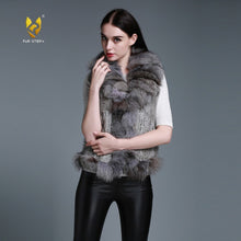 Load image into Gallery viewer, Natural Rabbit Fur Vest Big Fox Fur Collar Jacket Coat