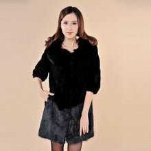 Load image into Gallery viewer, Natural Rex Rabbit Fur Coat with Muskrat Fur Hem Big Fox Collar