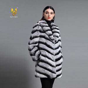 Real Rabbit Fur Women's Coats Chinchilla Color Full Sleeve Warm Winter Coat Fur Story FS161139