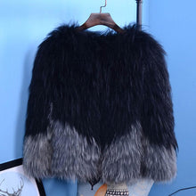 Load image into Gallery viewer, Women's Real Knitted Raccoon Fur  Coat Winter Fashion Patchwork Jacket 161172