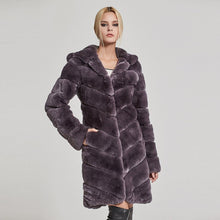 Load image into Gallery viewer, Women&#39;s Genuine Rabbit Fur Coat Women with Hood Winter jacket Women 17154