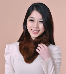 Real REX Rabbit Fur Scarf Ball Wrap Cape Shawl Neck Warmer Scarf Women 13503