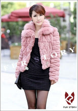 Load image into Gallery viewer, Genuine Fur Coat Real Rabbit Fur Coat with Fox Fur Collar Overcoat Jacket Ladies&#39; Garment Elegant 6 Colors FS010133