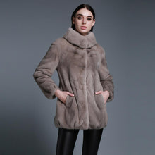 Load image into Gallery viewer, Women&#39;s Genuine Mink Fur Coat Long Sleeve Silver Blue Color Color Outerwear 161207