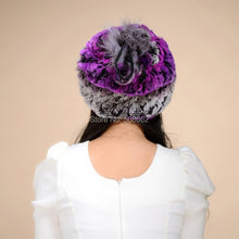 Load image into Gallery viewer, Real Rex Rabbit Fur Hat Double-use Scarf  Cap Fox Fur Decoration Pompom 14604