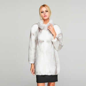 Fur Story FS18119 Women's Genuine Mink Fur Coat Stand-up Collar Overcoat
