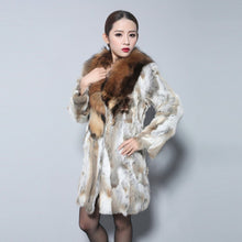 Load image into Gallery viewer, Women&#39;s Real Rabbit Fur Coat Luxury Raccoon Fur Collar Long Overcoat 010112