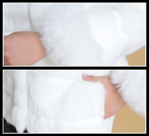 Winter Coat Real Rabbit Fur Coats for Women Fox Fur Collar  13062