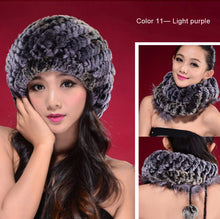 Load image into Gallery viewer, Real Rex Rabbit Fur Hat Double-use Scarf  Cap Fox Fur Decoration Pompom 14604