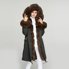 Load image into Gallery viewer, Fur Story FS18113 Women&#39;s Windproof Long Parka Detachable Rabbit Fur Lining Big Hood Jacket Fur Cuffs and Placket